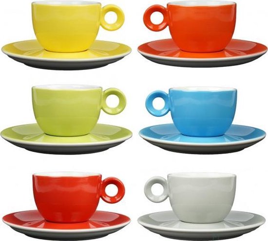 Tasses à café - 150ml - Moutarde homme - 6 tasses avec soucoupe arc-en-ciel  | bol.com