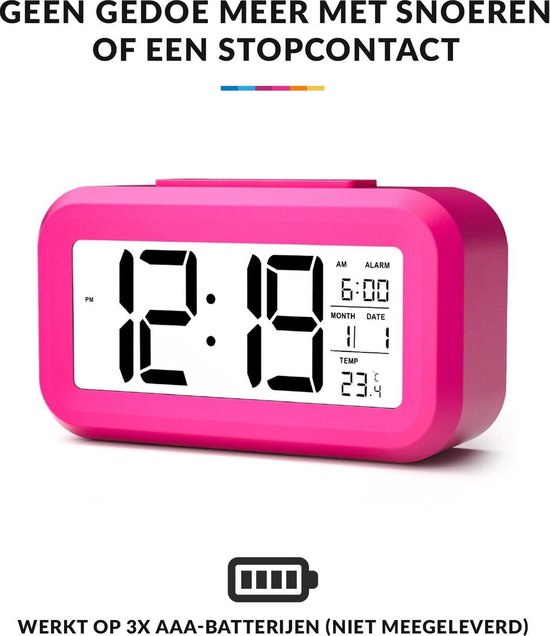YONO Digitale Wekker - Alarm Klok met Temperatuur, Kalender en LED  Verlichting - Roze | bol.com
