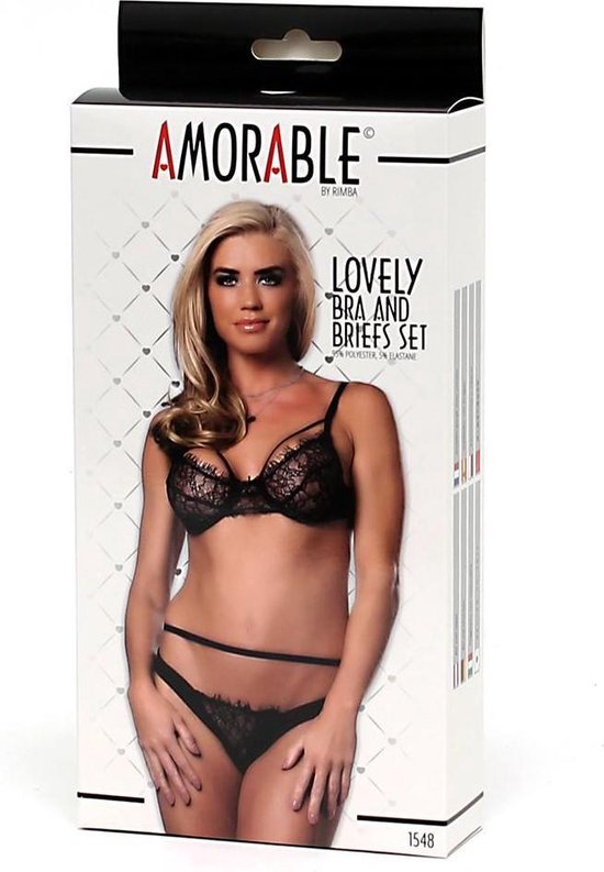 Ensemble soutien-gorge en dentelle avec bretelles - noir - S / M