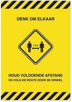 Corona raamsticker A1 “HOUD AFSTAND - LOOPROUTE” 5 stuks