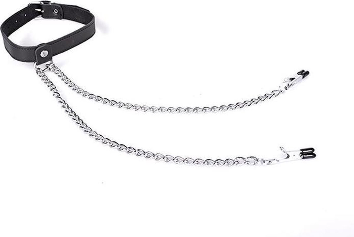 Goedkoopste Halsband met tepelklemmen - Zwart