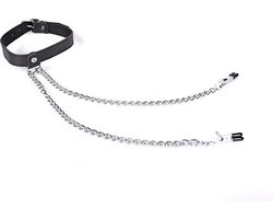 Halsband met tepelklemmen - Zwart