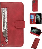 Luxe de téléphone de luxe pour Apple iPhone 11 Pro | Bookcase en cuir de haute qualité | Étui portefeuille en cuir | Porte-cartes | Porte-monnaie | Fermeture à glissière | Rouge