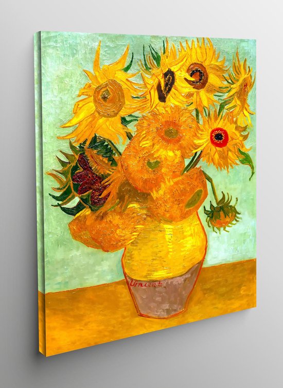 Canvas vaas met 12 zonnebloemen - Vincent van Gogh - 50x70cm | bol.com