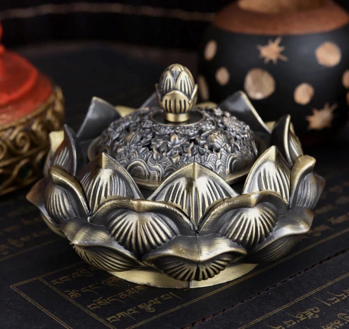 Lotus wierookbrander van zinklegering G 11cm Feng Shui wierook pot met deksel