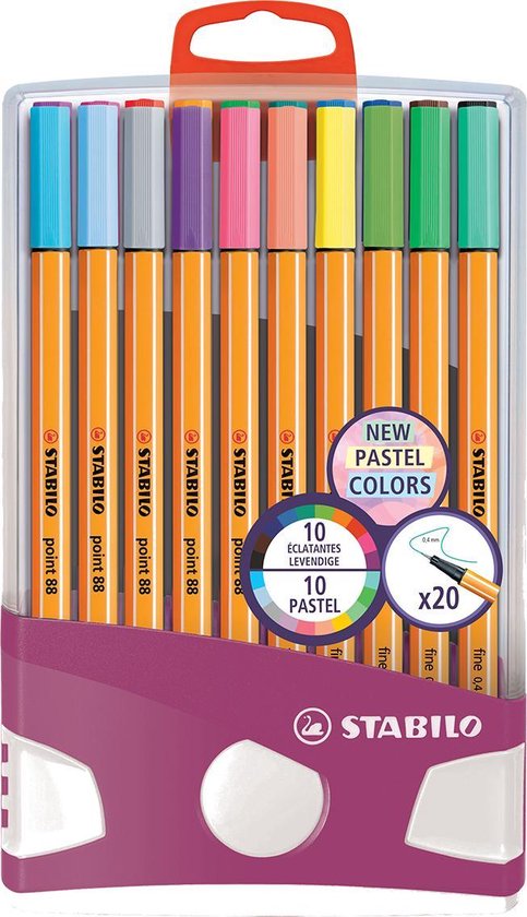 Schaar schieten Veranderlijk Fineliner - STABILO point 88 - PastelParade met 20 fineliners - 10 pastel  kleuren + 10... | bol.com