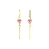 Joy|S - Zilveren classic hart oorbellen met bar (staaf) roze 14k goudplating
