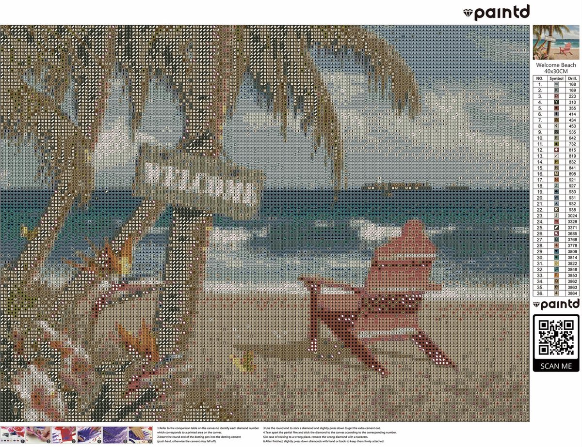 Paintd Diamond Painting Volwassenen Kinderen - Welkom Strand Zee Boot Bloemen - 30x40 - Vierkante steentje — afbeelding 3