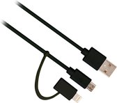 Ewent EW9909 - 2-IN-1 Lightning + Micro USB Laad/Synchronisatie Kabel - Apple - Iphone - Ipad - Samsung - Zwart