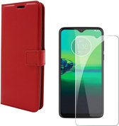 Motorola Moto G8 Plus Portemonnee hoesje rood met 2 stuks Glas Screen protector