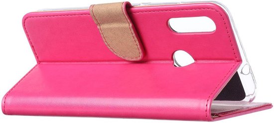Etui Portefeuille Motorola Moto E6 Plus Rose avec 2 Pièces de Glas Ecran en Verre