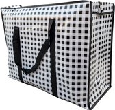 Sac à linge JUMBO avec fermeture éclair - sac shopping - sac de voyage - sac à linge - sac de rangement - Sac de déménagement / GRAND shopper L - 60 x 45 cm - Carreaux - Noir