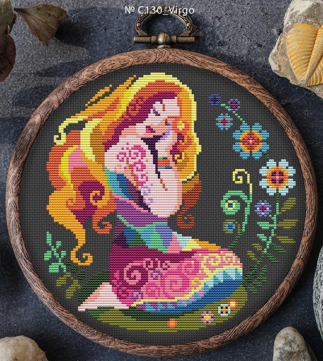 Borduurpakket MANDALA Sterrenbeeld Maagd - telpatroon om zelf te borduren - geschikt voor beginners