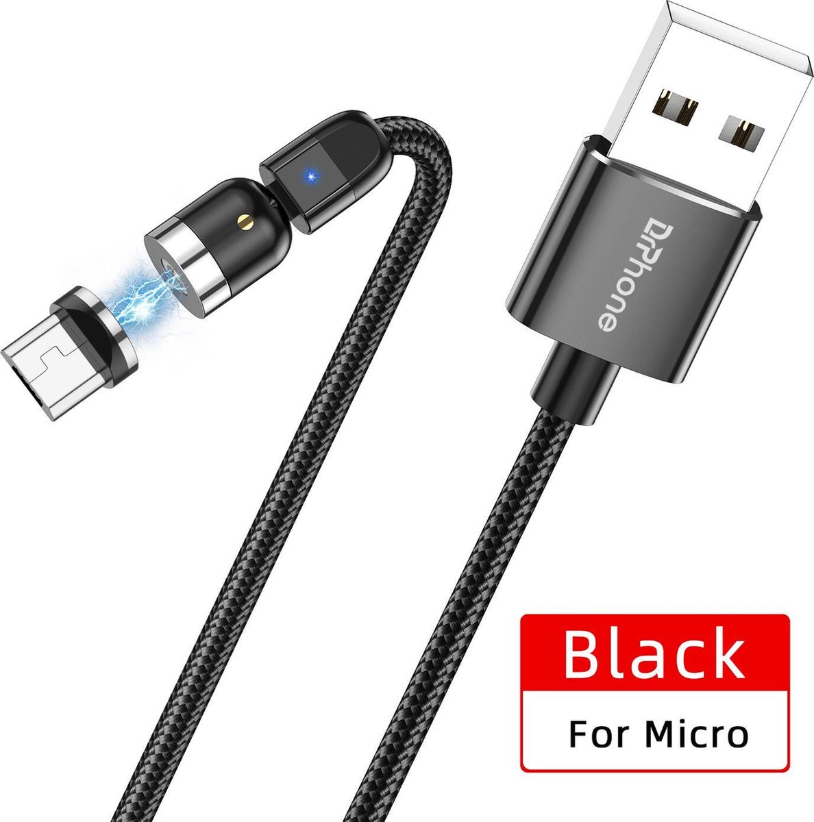 USLION – câble magnétique USB Micro et Type C 5A rotatif à 540