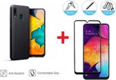 2-In-1 Screenprotector Bescherming Protector Set Geschikt Voor Samsung Galaxy A20e - Full Cover 3D Edge Tempered Glass Screen Protector Met Siliconen Back Cover Case - Mat Zwart / Transparant