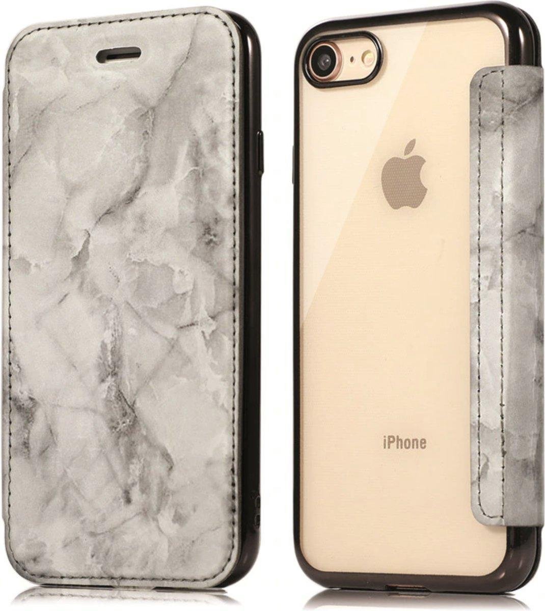 Geschikt voor Apple iPhone 6 / 6s Flip cover - Zwart - Marmer - Folio