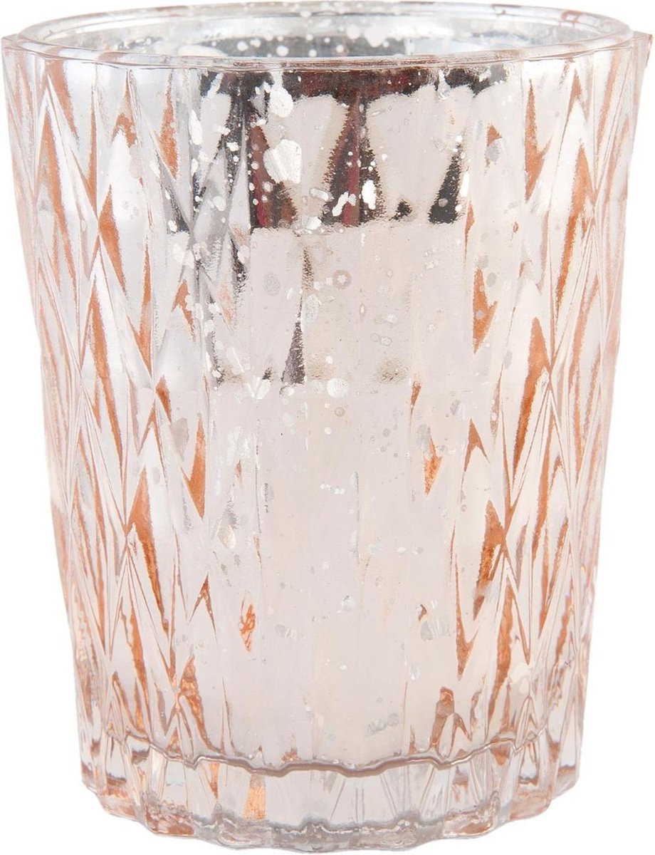 Clayre & Eef Glazen Theelichthouder 6GL1723 Ø 7*9 cm - Goudkleurig Glas  Waxinelichthouder  Windlichthouder