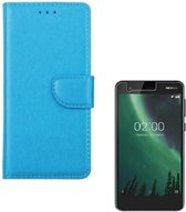 Nokia 2 Portemonnee hoesje Turquoise met 2 stuks Glas Screen protector