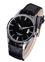 Stijlvol heren horloge - datumaanduiding - leren band - zwart/zwart - 40 mm - I-deLuxe verpakking