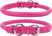 Collar Glamour - Ronde leren halsband -  Roze - Maat XL