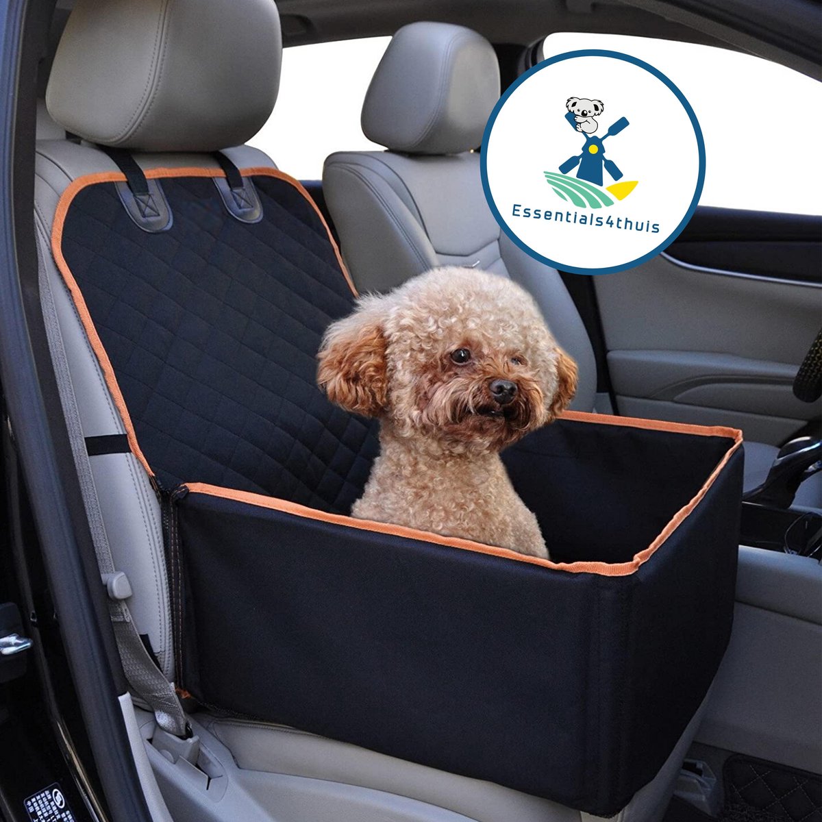 Essentials4thuis Autostoel Zwart met Oranje Stevige Kwaliteit Hondenmand Auto | bol.com