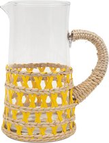 Cote Table Lacis karaf / schenkkan (2 liter) glas met rieten houder - Geel