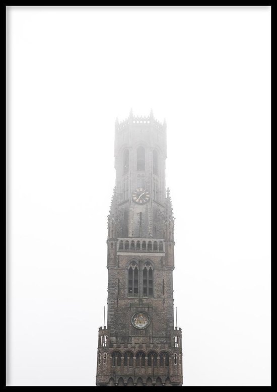 Poster Belfort van Brugge - 30x40cm met Fotolijst – monument Poster – Ingelijst