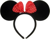 KIMU Haarband Mouse Rode Strik Kleine Polkadots - Diadeem Muis Ronde Oren Minny Minnie - Zwarte Oortjes Mickey Micky Carnaval