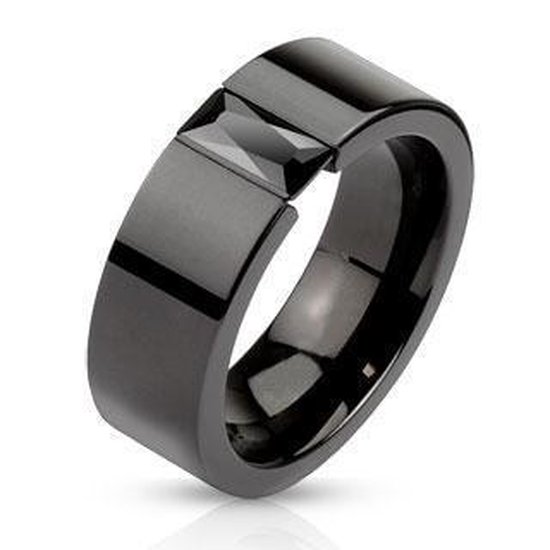 Ring Dames - Heren Ring - Zwarte Ring - Ring - Tijdloos met Zeshoekig Steentje - Tangle
