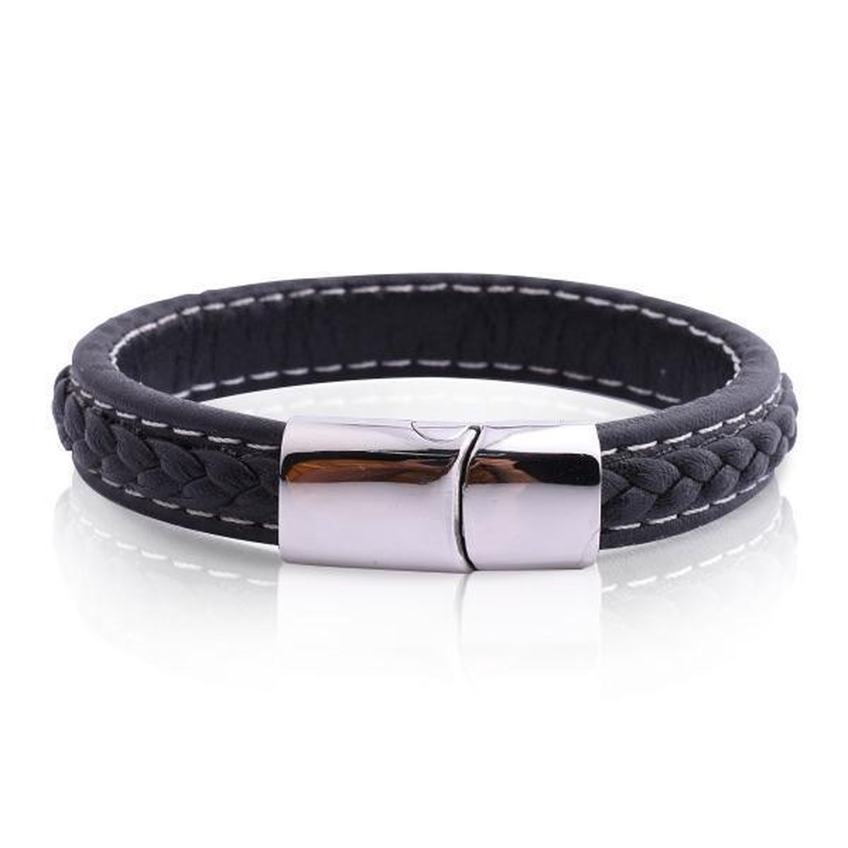 Armband Heren - Armband Mannen - Armband Dames - Heren Armband - Armband - Leer met Zilverkleurige Schakel - Leron