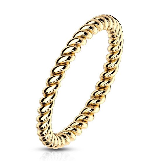 Ring Dames - Ringen Dames - Ringen Vrouwen - Goudkleurig - Gouden Kleur - Ring - Ringen - Smal en Veelzijdig - Grain