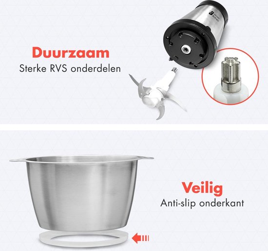 KitchenBrothers Hakmolen - 1,8 L - RVS Kom - BPA-Vrij - Food Chopper - Hakmolen Elektrisch - 300W - 2 Snelheden - RVS van KitchenBrothers — afbeelding 4