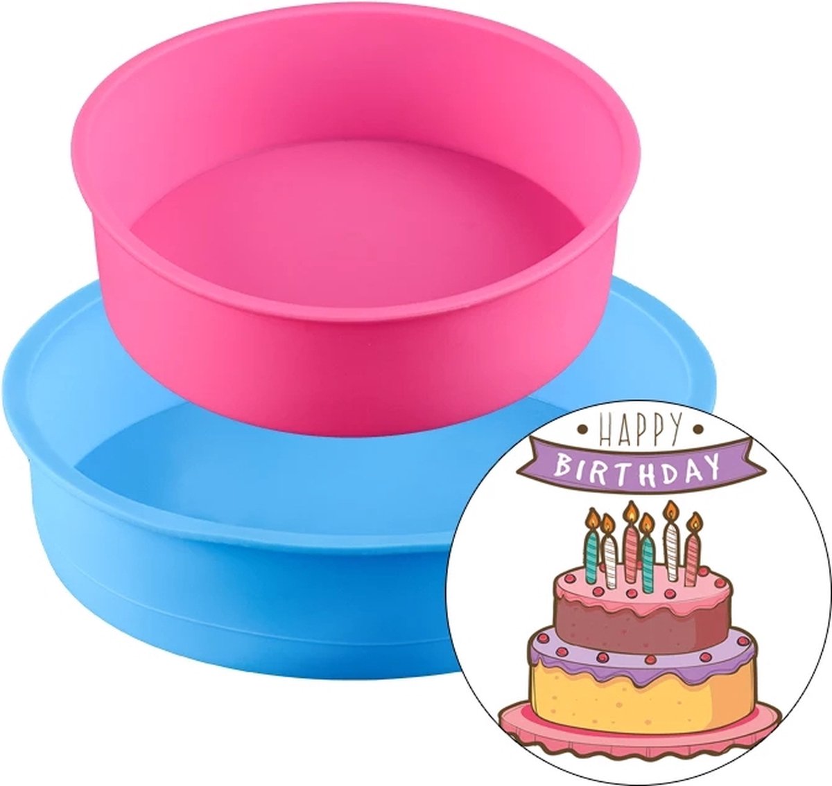 Siliconen bakvormen - Rond - Set van 2 - Taart - Cake - 22 cm & 17 cm - Airfryer geschikt - Vaatwasser geschikt - Willekeurige kleur