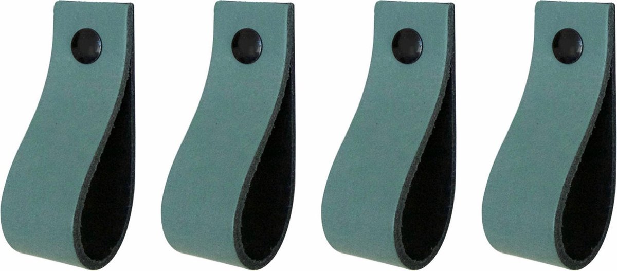 4x Leren handgrepen 'de lus' XS - VAALGROEN (12,6 x 2,5 cm) - incl. 3 kleuren schroefjes (handgreepjes - leren grepen - greepjes - leren lusjes)