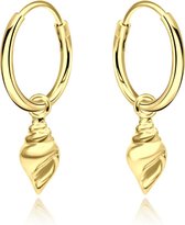 Joy|S - Zilveren schelp oorbellen shell bedel oorringen 14k goudplating