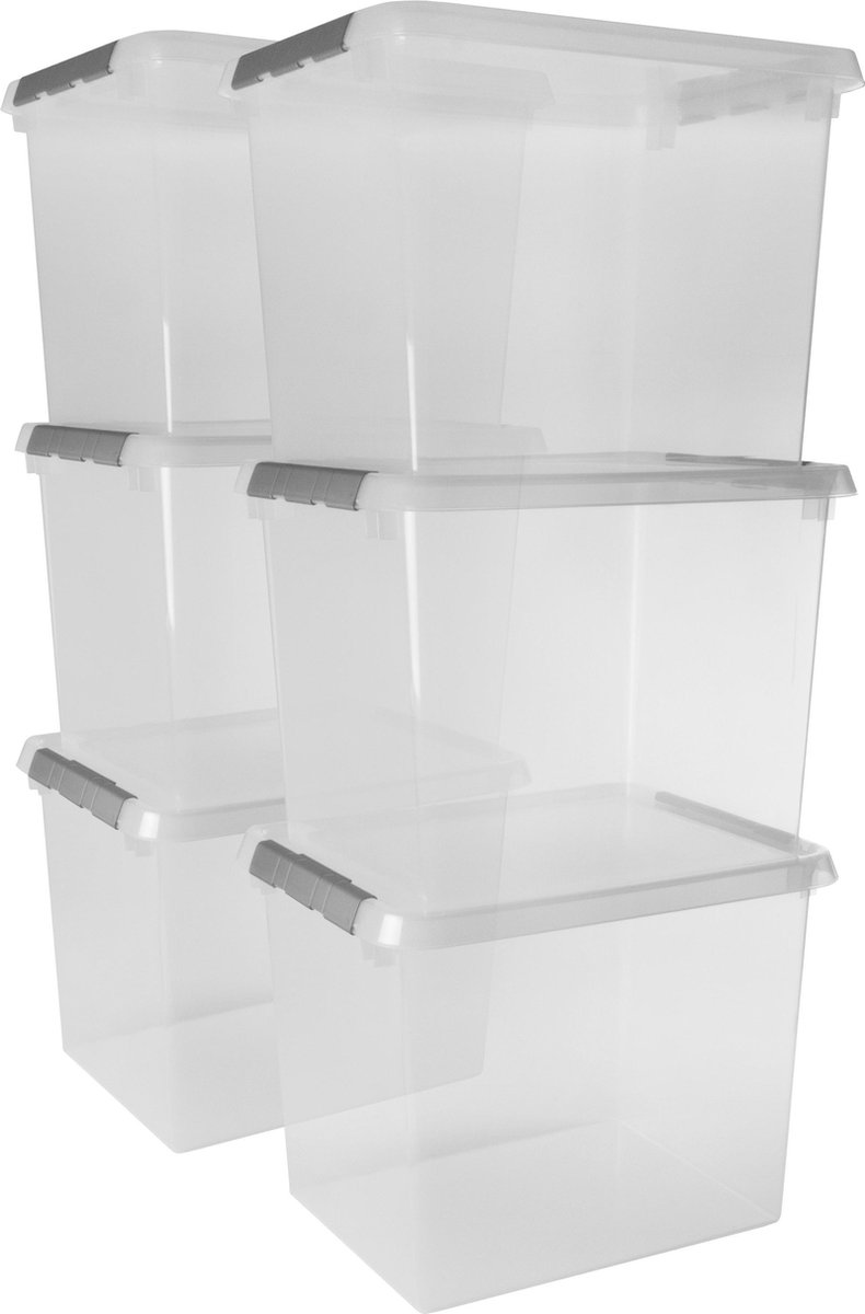 Sunware Comfort Line Opbergbox - 52L - Set van 6 - Transparant/metaal