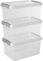 Sunware Comfort Line Opbergbox - 6L - Set van 3 - Transparant/metaal