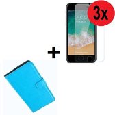 Geschikt voor iPhone SE (2020) hoes wallet bookcase hoesje Cover P turquoise + 3x Tempered Gehard Glas / Glazen screenprotector (3 stuks) Pearlycase