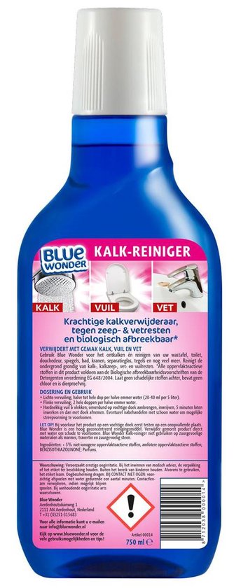 Bol Com Blue Wonder Kalk Reiniger Fles Met Dop Voordeelverpakking 6x 750 Ml