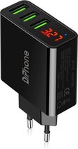 DrPhone - Thuislader 3 poorten USB-oplader - Zwart - 2.4A Smart Fast Charge Lader met LED-display real-time status van stroom en spanning & ingebouwde smart chip Veilig Laden