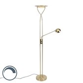 QAZQA mallorca - Moderne LED Dimbare Vloerlamp | Staande Lamp  met Dimmer met leeslamp - 1 lichts - H 180 cm - Goud/messing -  Woonkamer | Slaapkamer