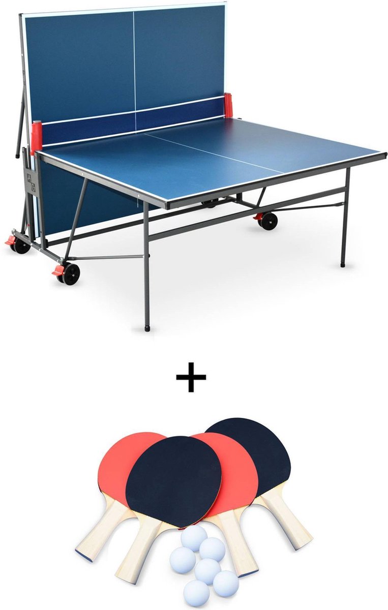 sweeek - Tafeltennistafel opklapbaar met 4 rackets en 6 ballen, voor binnen gebruik