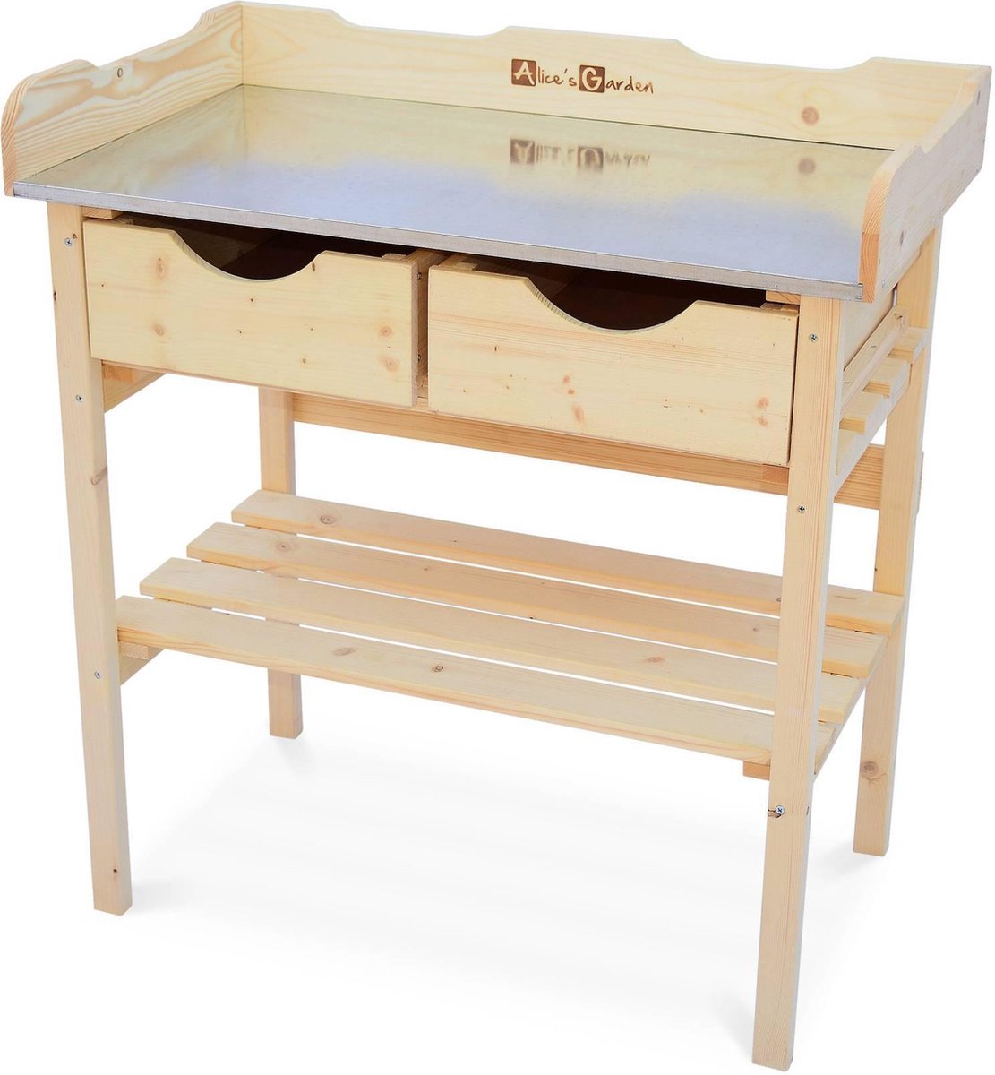 sweeek - Tuiniertafel met 2 lades, houten werkbank, zaaitafel