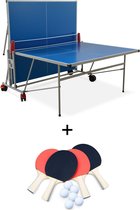 Tennis de table bleu avec 4 raquettes et 6 balles, pour une utilisation en extérieur