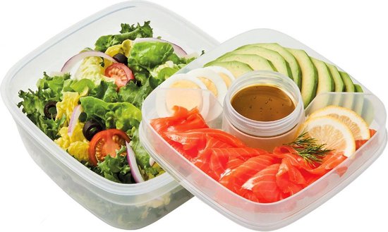 Lock&Lock Saladebox - Salade Lunchbox to go - Salade to go - Lunchtrommel - Lekvrij - Met verdeelvakjes - 1.6 liter - Transparant