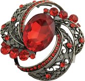 Petra's Sieradenwereld -  Broche rood zilverkleurig met strass rond