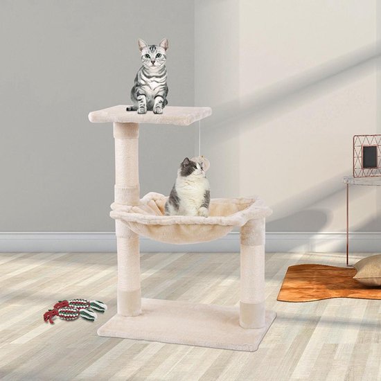 MC Star Katten Krabpaal 70cm Krassen Grote nis en bal Opgeschort spelen schraper Platform Sisal - Beige, 70cm