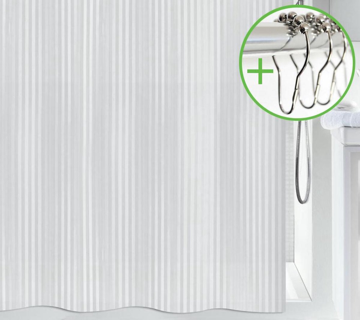 SPIRELLA douchegordijn decor TWILL - WIT - PVC - 180 x 200 cm | DOUCHEGORDIJN + RINGEN