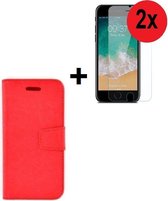 iPhone SE (2020) hoes wallet bookcase hoesje Cover P rood + 2xTempered Gehard Glas / Glazen screenprotector (2 stuks) Pearlycase