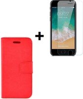 iPhone SE (2020) hoes wallet bookcase hoesje Cover P rood + Tempered Gehard Glas / Glazen screenprotector Pearlycase